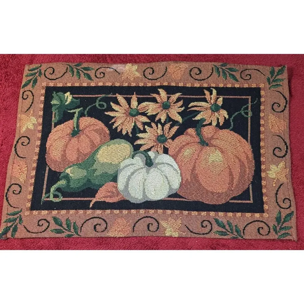 Set of 4 Fall Pumpkin Tapestry Placemats Thanksgiving Harvest Table Decor